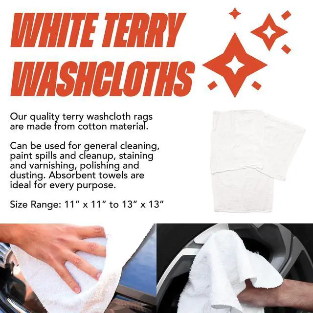 Alt view image 4 of 7 - W11 Terry Cloth Towels for Cleaning - Soft Cotton Blend Washable Multi-Purpose Bar Mop, Absorbent & Quick Dry, Bag of Rags for Kitchen, Auto Shop, and Garage, 5 lb, White