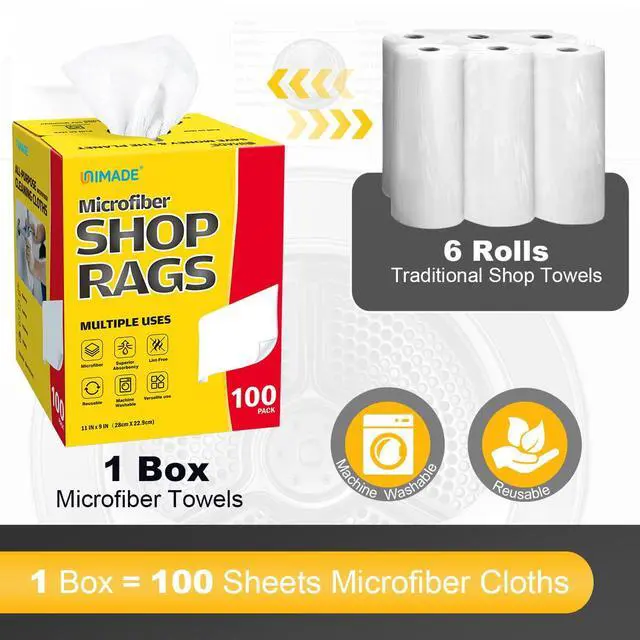 Alt view image 2 of 7 - Shop Rags, 100 Sheets Microfiber Cleaning Cloth Commercial Grade Washcloths Lint-Free Bulk Shops Towels for Cars Mechanic Restaurant Garage Housekeeping, 11"x 9", White