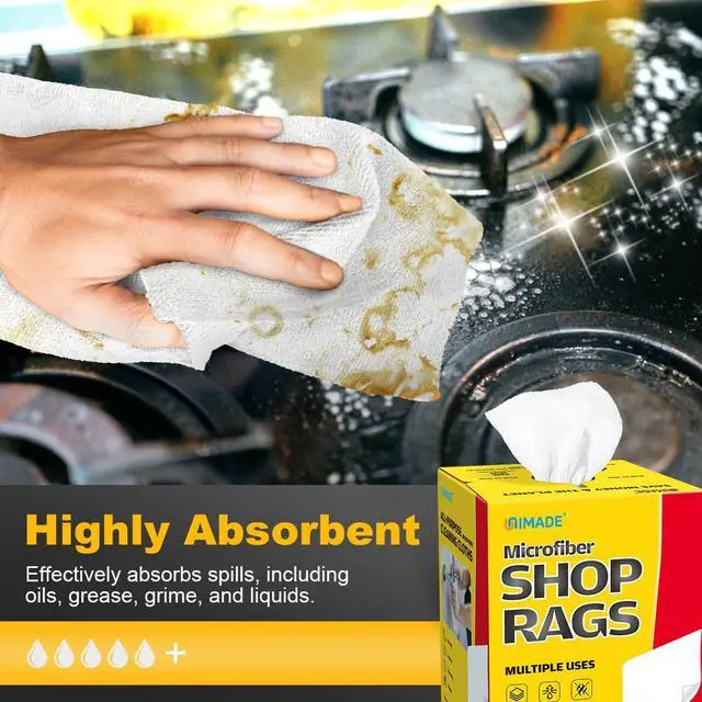 Alt view image 3 of 7 - Shop Rags, 100 Sheets Microfiber Cleaning Cloth Commercial Grade Washcloths Lint-Free Bulk Shops Towels for Cars Mechanic Restaurant Garage Housekeeping, 11"x 9", White