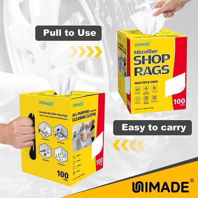 Alt view image 6 of 7 - Shop Rags, 100 Sheets Microfiber Cleaning Cloth Commercial Grade Washcloths Lint-Free Bulk Shops Towels for Cars Mechanic Restaurant Garage Housekeeping, 11"x 9", White
