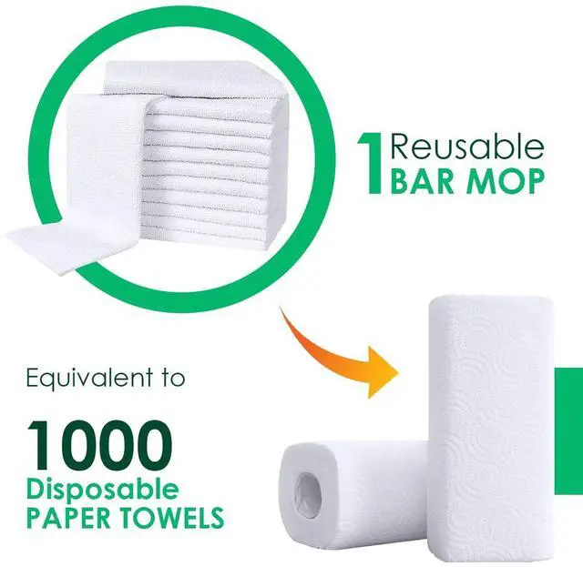 Alt view image 2 of 7 - Terry Bar Mop Towels (Value Pack of 30) Size 16"x19" Absorbent and Durable, Multipurpose Cleaning Rags, Cotton Cleaning Towels, Terry Cloth Rags, Reusable Shop Rags (White)