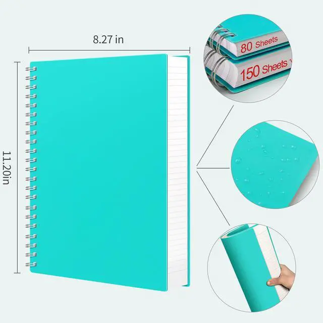 Alt view image 2 of 7 - Spiral Notebook 8.5" x 11" - Large Spiral Journal A4 Notebook College Ruled, 300 Pages Writing Journal for Work, 100GSM Thick Paper, Plastic Hardcover, for Women Men Office School, Lake Blue