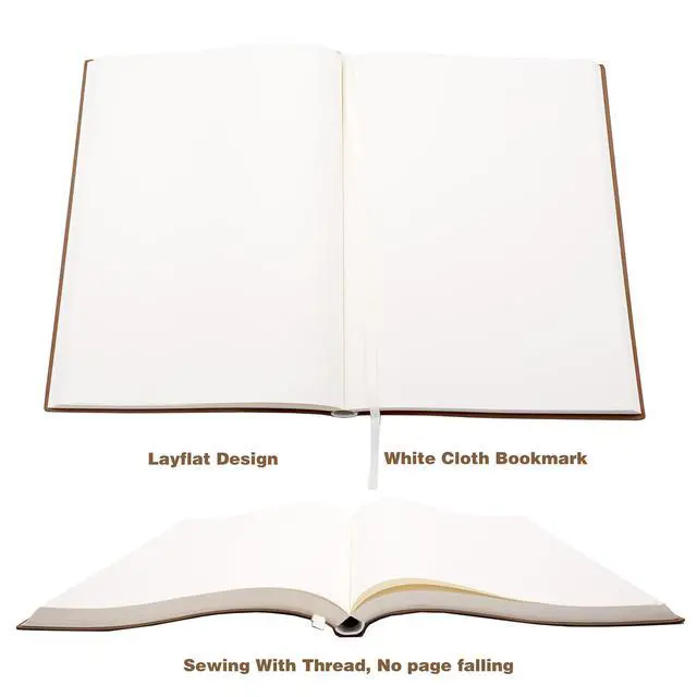 Alt view image 5 of 7 - Large Thick Journal Notebook, Blank Papers, A4 8.4x11.4 inches, 416 Pages, Soft Faux Leather Cover Sketchbook for Writing Drawing (Black, Plain)