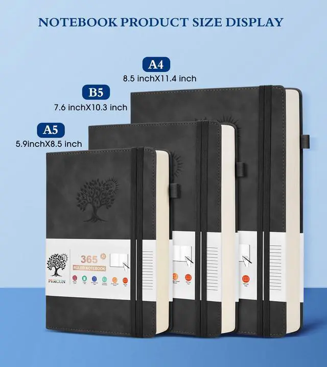 Alt view image 2 of 7 - A4 Lined Journal Notebook365 Page Large Leather Journals for Writing Women MenHardcover Notebook with 100Gsm Thick Pages for TravelWorkSchoolCollege Ruled, Daily Diary (8.5" x 11.4")