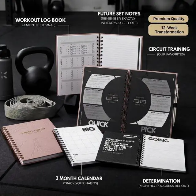 Alt view image 4 of 7 - Workout Logbook & Journal - Brand New 2026 - Mind & Body Fitness Planner for Men & Women - Track your progress, take notes, and more - Full Spread (Pink)