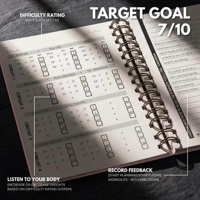 Alt view image 5 of 7 - Workout Logbook & Journal - Brand New 2026 - Mind & Body Fitness Planner for Men & Women - Track your progress, take notes, and more - Full Spread (Pink)