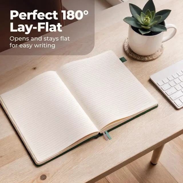 Alt view image 5 of 7 - Classic Lined Journal Notebook 8.5x11" A4 Hardcover Leather - Green - 200 Pages College Ruled Large with Sticky Tabs, Pockets, and Pen Loop for Writing and Journaling - Big Hardback Men and Women