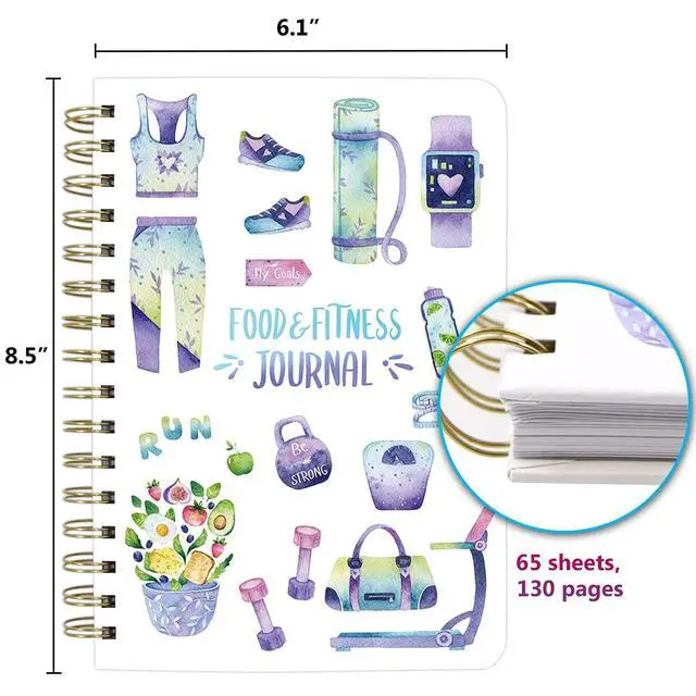 Alt view image 2 of 7 - Food and Fitness Meal Workout Journal Diary Wellness Log Notebook Planner Weight Loss Diet Exercise Training Health Tracker 6.1x 8.5 inch Hard Cover