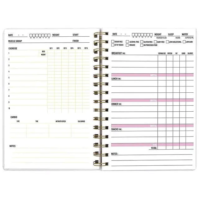 Alt view image 5 of 7 - Food and Fitness Meal Workout Journal Diary Wellness Log Notebook Planner Weight Loss Diet Exercise Training Health Tracker 6.1x 8.5 inch Hard Cover