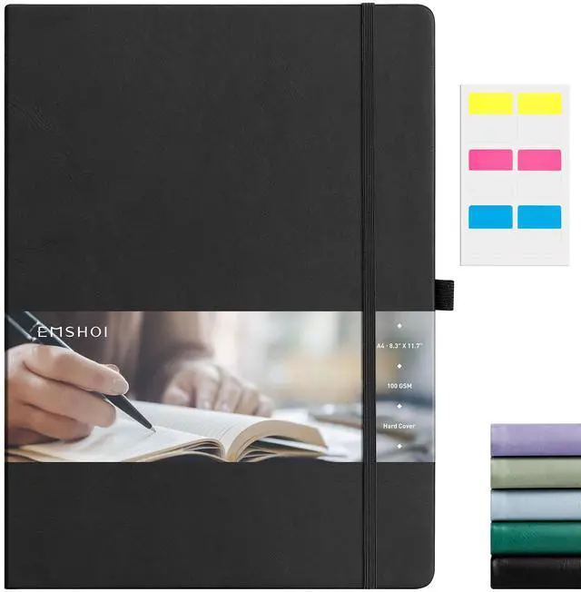 Main image of A4 College Ruled Notebook, Large 8.3" x 11.7", 192 Pages 100GSM Ink-Proof Faux Leather Hardcover Lay-Flat Lined Journal for Office School Work Writing, Black