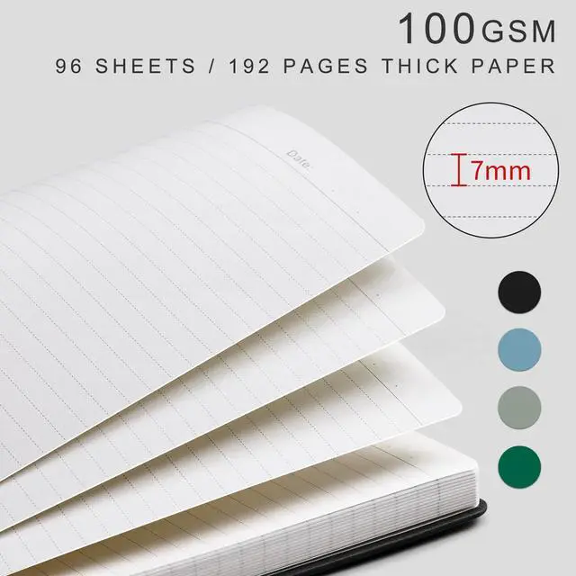 Alt view image 2 of 7 - A4 College Ruled Notebook, Large 8.3" x 11.7", 192 Pages 100GSM Ink-Proof Faux Leather Hardcover Lay-Flat Lined Journal for Office School Work Writing, Black