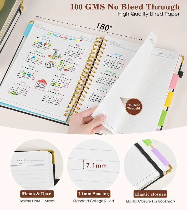 Alt view image 6 of 7 - Hardcover Large Spiral Notebook 8.5" x 11" with Removable Dividers Tabs, 300 pages Leather 5 Subject Notebook College Ruled, A4 Journal for Women Men, Notebooks for Work School Note taking,Black