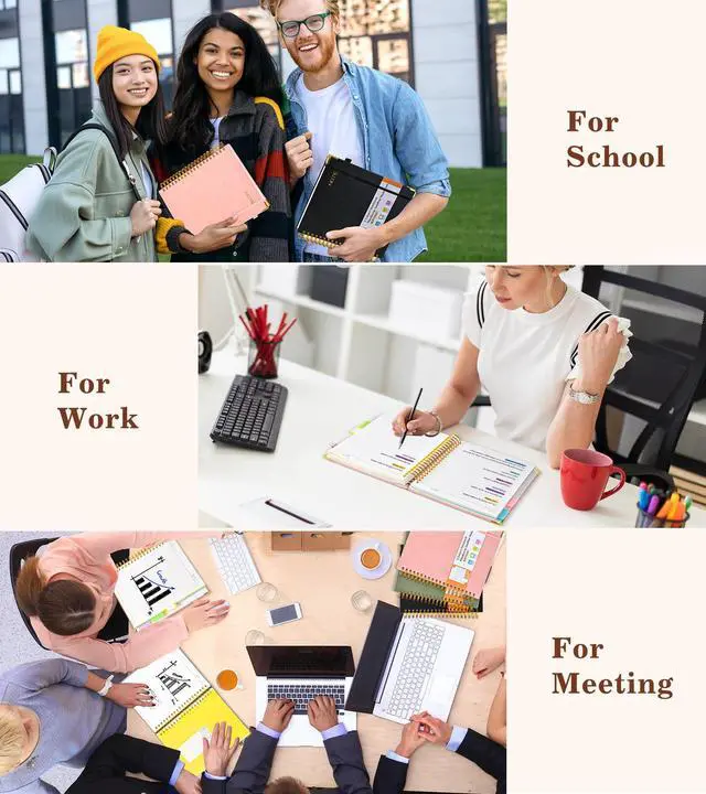 Alt view image 7 of 7 - Hardcover Large Spiral Notebook 8.5" x 11" with Removable Dividers Tabs, 300 pages Leather 5 Subject Notebook College Ruled, A4 Journal for Women Men, Notebooks for Work School Note taking,Black