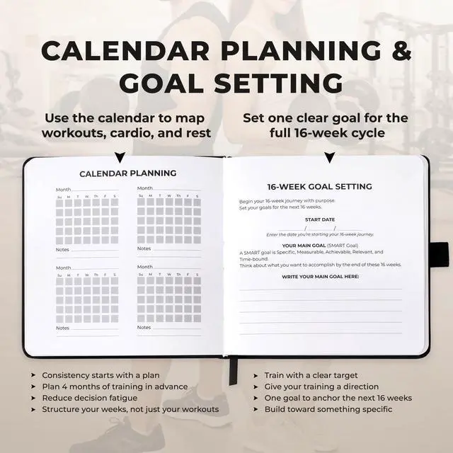 Alt view image 5 of 7 - Workout Log 16 Week Fitness Tracker, Gym Planner, and Bodybuilding Journal for Men & Women | Daily Exercise, Weightlifting, PR Tracking, and Training Log (6.25 x 6.25, Matte Black Hardcover)
