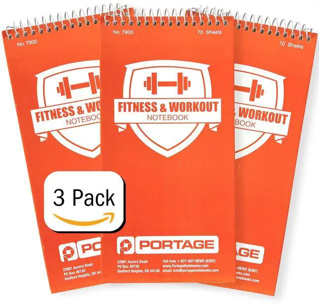 Main image of Fitness & Workout Notebook - Fitness Journal, Workout Log, Exercise & Weight Training Notebook Planner, Fitness Tracker Log for Bodybuilding 4 x 8 Inches, 140 Pages, 70 Sheets (Pack of 3)