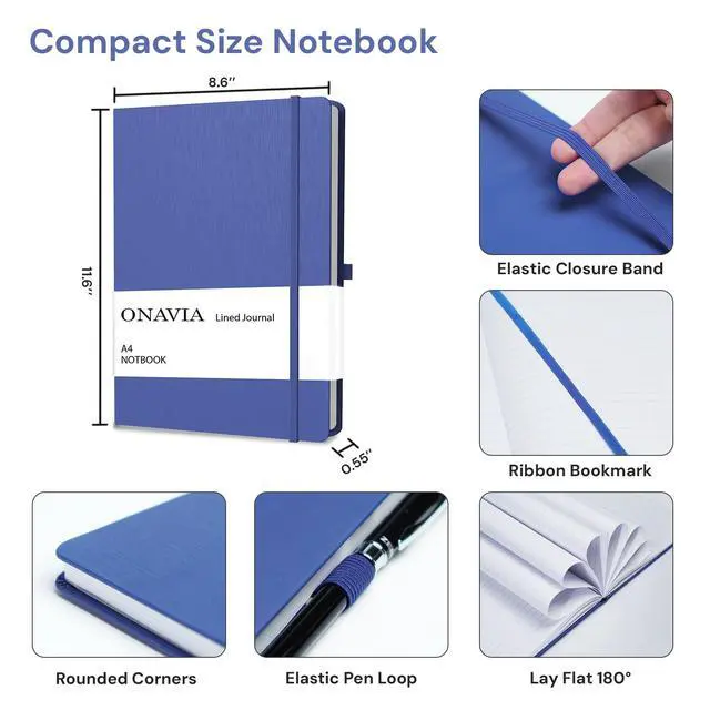Alt view image 2 of 5 - A4 Lined Journal Notebook, 8mm Ruled Notepad, Journaling for Writing, Work, School, Travel and Note Taking, Hardcover 160 Pages (80 Sheets) 8.27 x 11.6 inches (Blue)