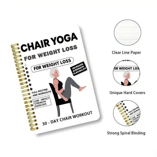 Alt view image 3 of 5 - Chair Yoga for Seniors Over 60 Book & Chart, Chair Yoga for Weight Loss & Toning, 30-Day Challenge, Exercise Book for Seniors over 60 (Black)