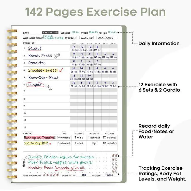 Alt view image 2 of 7 - Fitness Workout Journal for Women & Men, A5(5.5" x 8.2") Workout Log Book Planner for Tracking, Progress, and Achieving Your Wellness Goals - Green
