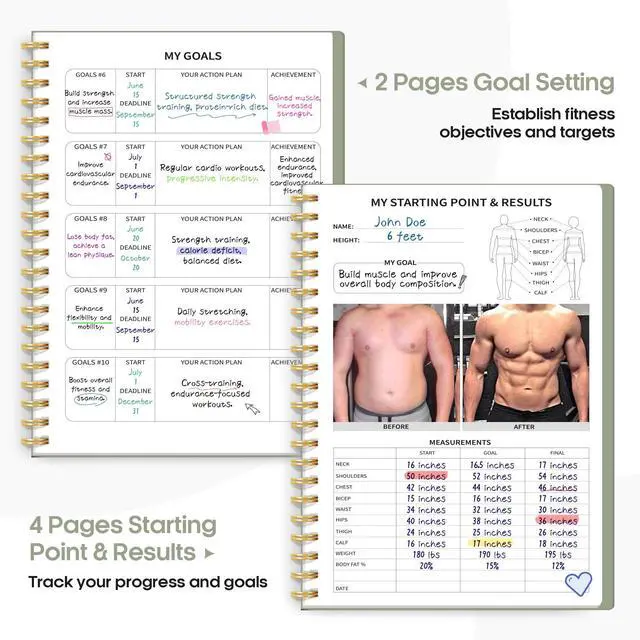 Alt view image 3 of 7 - Fitness Workout Journal for Women & Men, A5(5.5" x 8.2") Workout Log Book Planner for Tracking, Progress, and Achieving Your Wellness Goals - Green