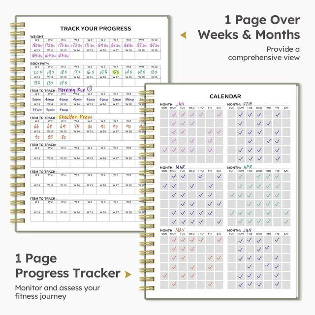 Alt view image 4 of 7 - Fitness Workout Journal for Women & Men, A5(5.5" x 8.2") Workout Log Book Planner for Tracking, Progress, and Achieving Your Wellness Goals - Green