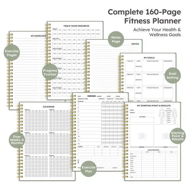 Alt view image 5 of 7 - Fitness Workout Journal for Women & Men, A5(5.5" x 8.2") Workout Log Book Planner for Tracking, Progress, and Achieving Your Wellness Goals - Green
