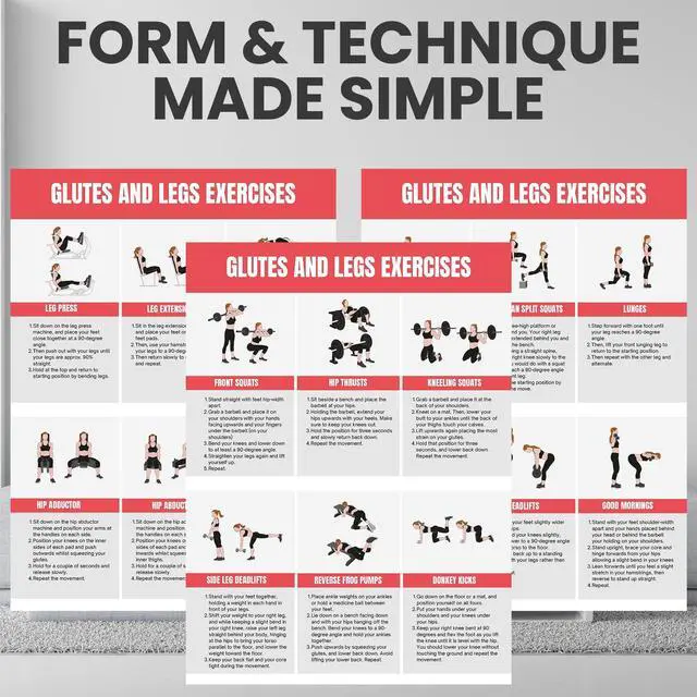Alt view image 3 of 7 - Full Body Workout Poster for Home Gym Exercise Chart for Glutes, Legs, Back & Abs Strength Training Guide with Squats, Lunges, Deadlifts, Core Exercises Bodyweight & Dumbbell Training Guide