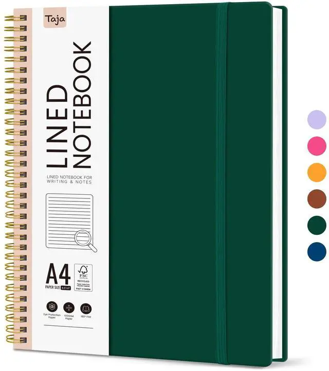 Main image of Spiral Lined Notebook, 8.5"x11" Notebooks for Work, Large A4 Journal for Women & Men, College Ruled Journaling Notebook for Writing, Plastic Cover Spiral Journal, Dark Green