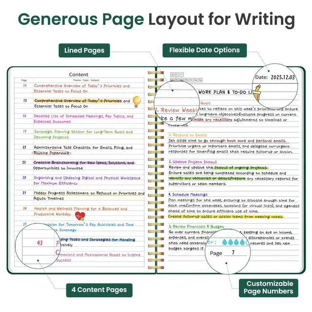 Alt view image 3 of 7 - Spiral Lined Notebook, 8.5"x11" Notebooks for Work, Large A4 Journal for Women & Men, College Ruled Journaling Notebook for Writing, Plastic Cover Spiral Journal, Dark Green