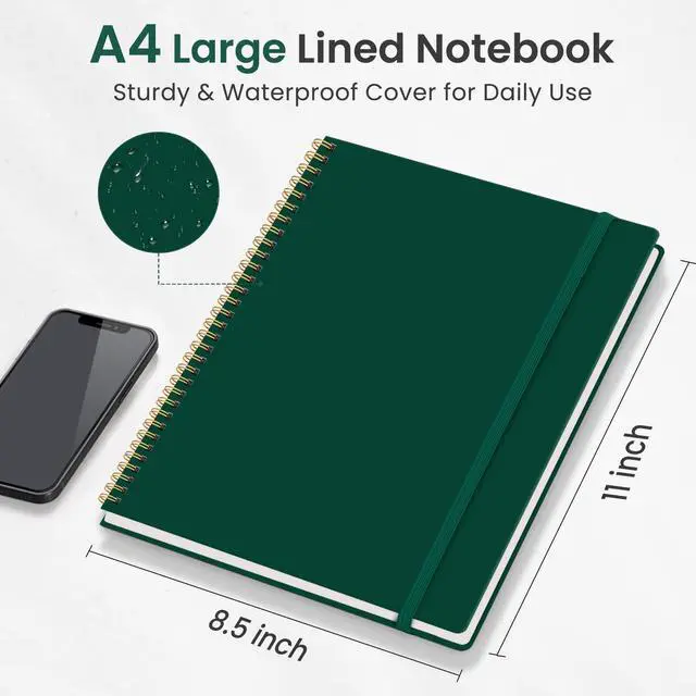 Alt view image 5 of 7 - Spiral Lined Notebook, 8.5"x11" Notebooks for Work, Large A4 Journal for Women & Men, College Ruled Journaling Notebook for Writing, Plastic Cover Spiral Journal, Dark Green