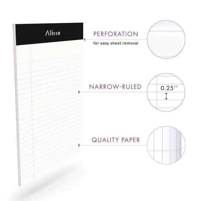 Alt view image 2 of 6 - Legal Notepads 5x8, Pack of 12 - Perforated Narrow Ruled Writing Pad - Premium Thick Paper, No Ink Bleeding - Blank Legal Pads For Home, Office, School, Business - 50 Sheets Per Notebook