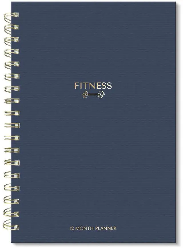 Main image of Fitness Planner Notebook 6" x 8.5" Workout Log Book & Fitness Journal 129 Pages with Measurement Tracker, Weight Tracker, Workout Planner, Food Log, 30 Day Challenge & Notes Gold Spiral