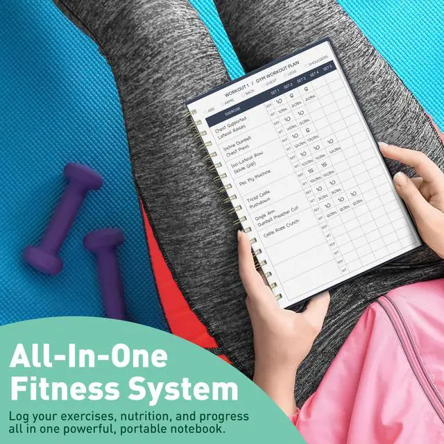 Alt view image 7 of 7 - Fitness Planner Notebook 6" x 8.5" Workout Log Book & Fitness Journal 129 Pages with Measurement Tracker, Weight Tracker, Workout Planner, Food Log, 30 Day Challenge & Notes Gold Spiral