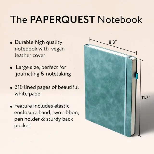 Alt view image 2 of 6 - A4 Hardback Notebook, Vegan Leather Journal Lined, 310 Pages, 100GSM Thick Paper, Lay flat Notebook for Women, Men, Writing, Office, Work, Study, College Ruled Notebook with Pocket,