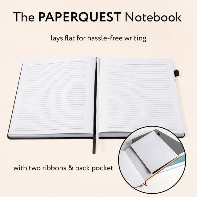 Alt view image 3 of 6 - A4 Hardback Notebook, Vegan Leather Journal Lined, 310 Pages, 100GSM Thick Paper, Lay flat Notebook for Women, Men, Writing, Office, Work, Study, College Ruled Notebook with Pocket,
