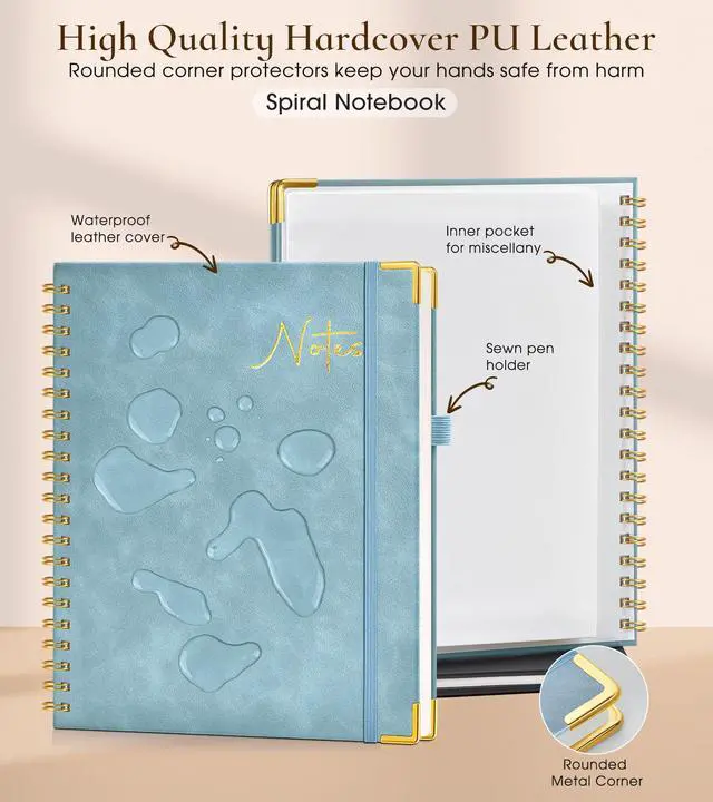 Alt view image 2 of 7 - Hardcover Spiral Notebook Journal 8.5 x 11, A4 Large Leather Notebooks for Women Men, Lined College Ruled Notebook, 100 GSM Paper, Spiral Bound Journals for Work School Note Taking Business, Blue