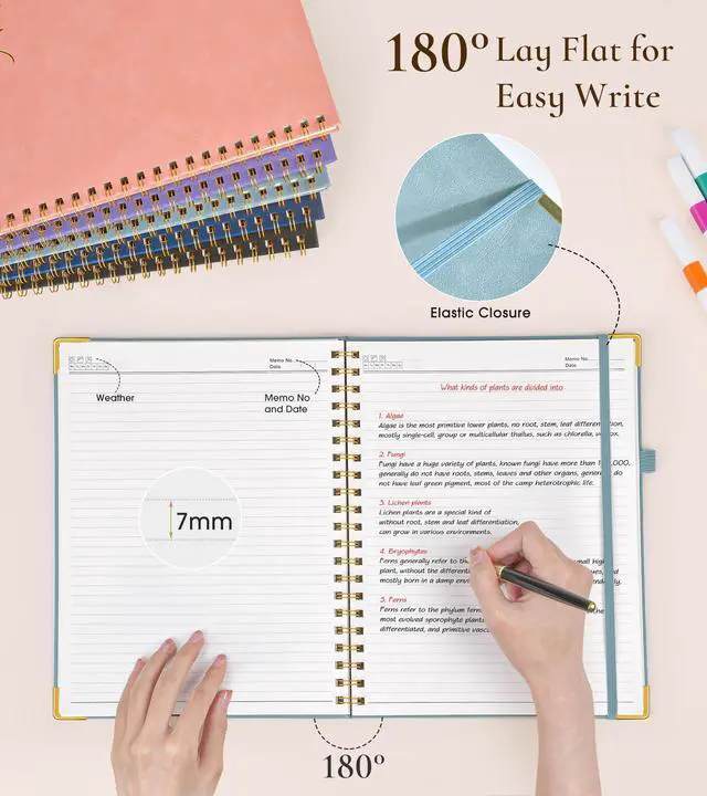 Alt view image 4 of 7 - Hardcover Spiral Notebook Journal 8.5 x 11, A4 Large Leather Notebooks for Women Men, Lined College Ruled Notebook, 100 GSM Paper, Spiral Bound Journals for Work School Note Taking Business, Blue