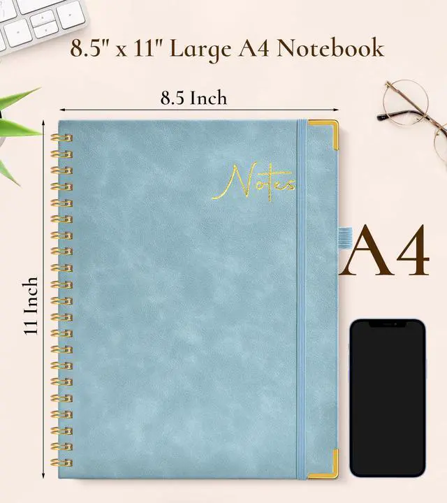 Alt view image 3 of 7 - Hardcover Spiral Notebook Journal 8.5 x 11, A4 Large Leather Notebooks for Women Men, Lined College Ruled Notebook, 100 GSM Paper, Spiral Bound Journals for Work School Note Taking Business, Blue