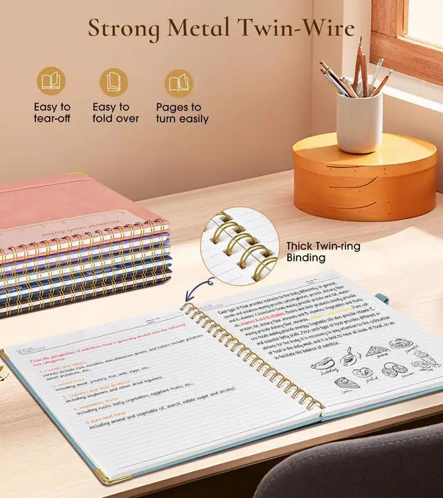 Alt view image 6 of 7 - Hardcover Spiral Notebook Journal 8.5 x 11, A4 Large Leather Notebooks for Women Men, Lined College Ruled Notebook, 100 GSM Paper, Spiral Bound Journals for Work School Note Taking Business, Blue