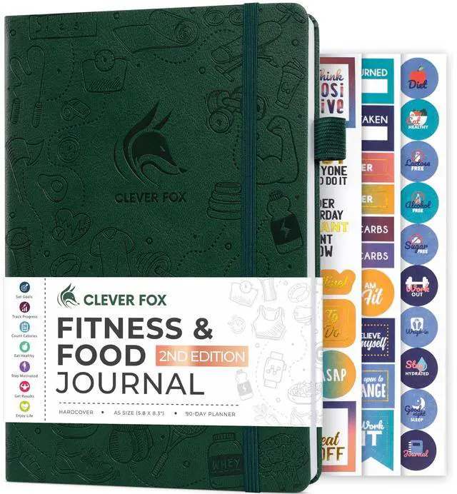 Main image of Fitness & Food Journal Nutrition & Workout Planner for Women & Men Diet & Gym Exercise Log Book with Calendars, Diet & Training Trackers - Undated, A5 Size, Hardcover (Forest Green)