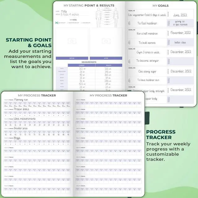 Alt view image 3 of 6 - Fitness & Food Journal Nutrition & Workout Planner for Women & Men Diet & Gym Exercise Log Book with Calendars, Diet & Training Trackers - Undated, A5 Size, Hardcover (Forest Green)