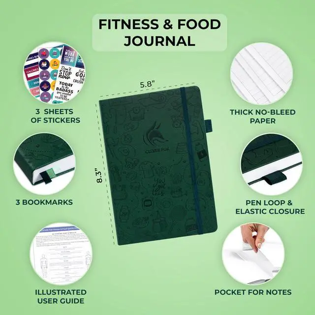 Alt view image 2 of 6 - Fitness & Food Journal Nutrition & Workout Planner for Women & Men Diet & Gym Exercise Log Book with Calendars, Diet & Training Trackers - Undated, A5 Size, Hardcover (Forest Green)