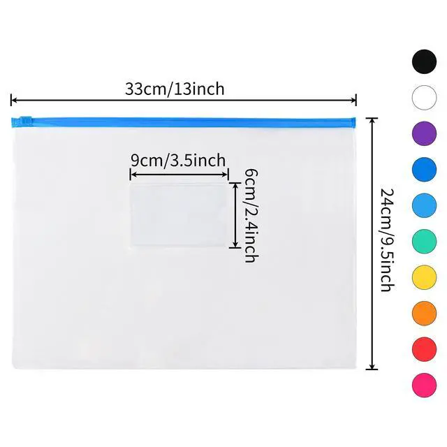 Alt view image 2 of 6 - 24pcs Plastic Envelopes Poly Zip Envelopes Files Zipper Folders, A4 Size, Letter Size, 10 Colors, for School Office Travel Storage Supplies