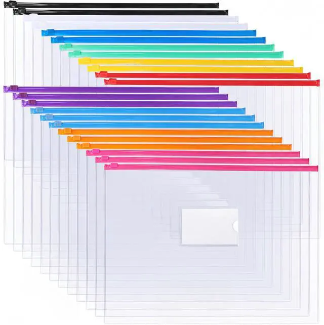 Main image of 24pcs Plastic Envelopes Poly Zip Envelopes Files Zipper Folders, A4 Size, Letter Size, 10 Colors, for School Office Travel Storage Supplies