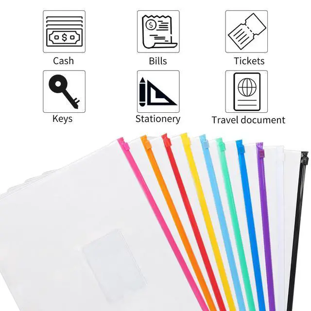 Alt view image 5 of 6 - 24pcs Plastic Envelopes Poly Zip Envelopes Files Zipper Folders, A4 Size, Letter Size, 10 Colors, for School Office Travel Storage Supplies
