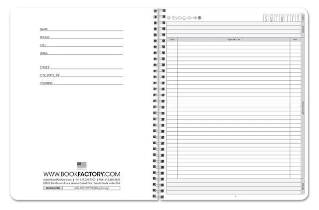 Alt view image 2 of 3 - Daily Activity Log Book/100 Day Activities Diary/Productivity Notebook, Wire-O - 100 Pages, 8.5'' x 11'' (Made in USA)