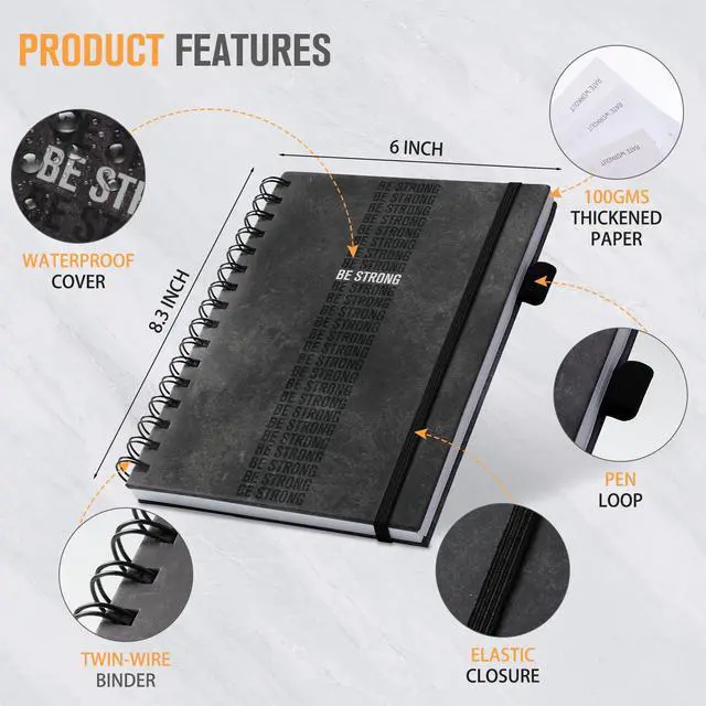 Alt view image 3 of 7 - Workout Journal for Men & Women, Workout Planner with Monthly Calendar, ( 8.3" x 6") Grayish-black Texture Hardcover Workout Log Book Track Training, Diet, Progress, Achieve Wellness Goals, Perfect