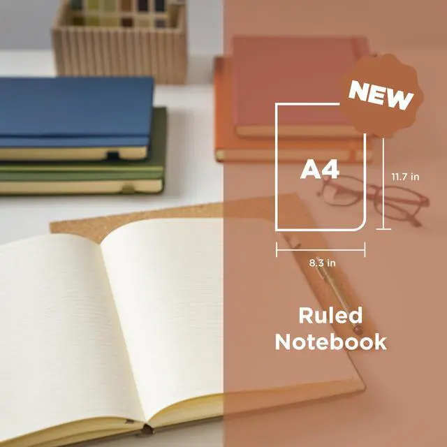 Alt view image 2 of 6 - Notebook Ruled A4 - Japanese-Inspired Lined Notebook for Effortless Writing - 140 GSM Paper - Hardcover - Built-in Pen Holder - Expandable Inner Pocket - 8.3 x 11.7" - Deep Indigo