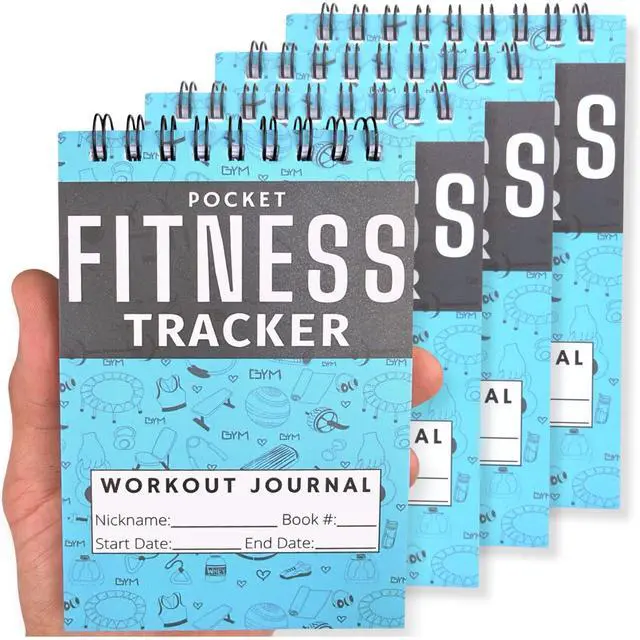 Main image of Gym Workout Journal & Fitness Tracker 4 Pack, Handheld Workout Log Book for Women & Men - Ideal for Weightlifting, Cardio, Athletes & Coaches On the Go (Blue)