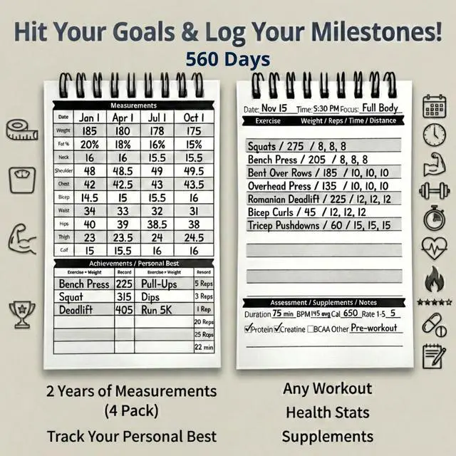Alt view image 2 of 7 - Gym Workout Journal & Fitness Tracker 4 Pack, Handheld Workout Log Book for Women & Men - Ideal for Weightlifting, Cardio, Athletes & Coaches On the Go (Blue)