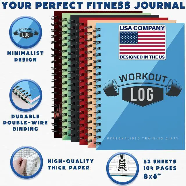 Alt view image 2 of 7 - Planner for Daily Fitness Tracking & Goals Setting - A5 Size, 6 x 8, Azure Blue - Improved Thicker Cover - Men & Women Personal Home & Gym Training Diary - Log Book - by Workout Log Gym